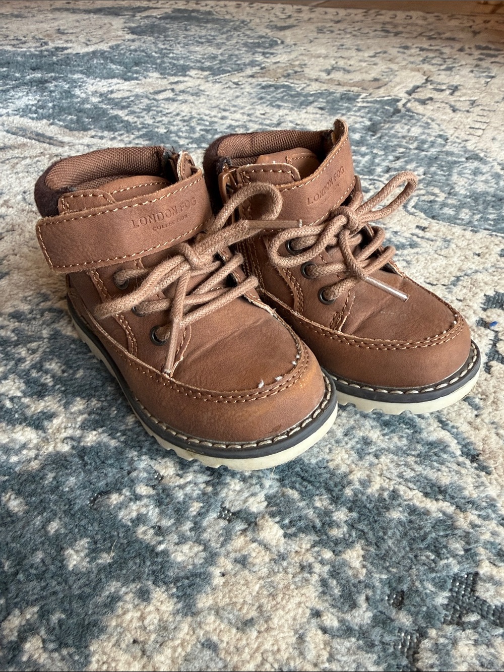 London Fog Brown Kids Lace-Up Hook-and-Loop Ankle Boots